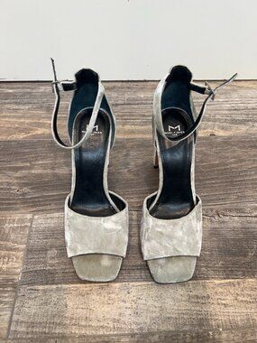 Marc Fisher LTD Harlin Heeled Sandals - Silver Velvet - Size 8.5